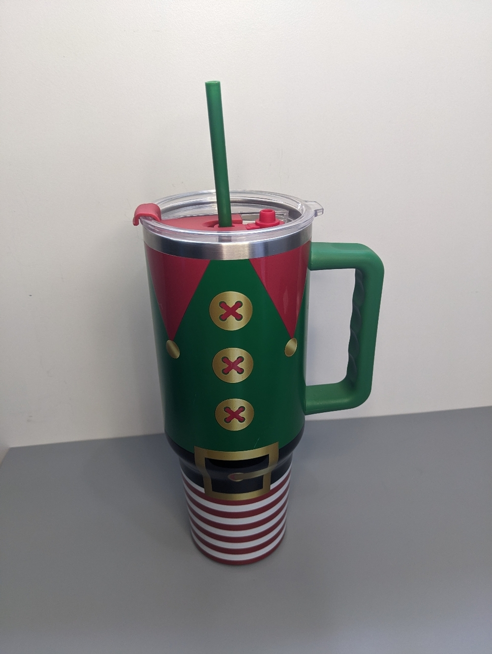 Ashland Stainless Steel Elf Travel Mug Holiday Tumbler Green Red Christmas 40 OZ